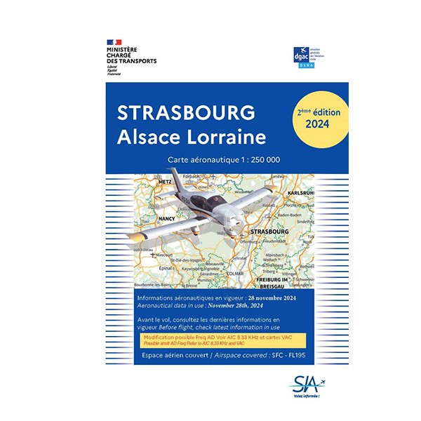 Carte VFR SIA 2024 au 1:250 000 - Strasbourg, Alsace Lorraine